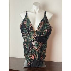 City Chic Black and Tropical Low Cut Swimsuit Multi-color Size 22